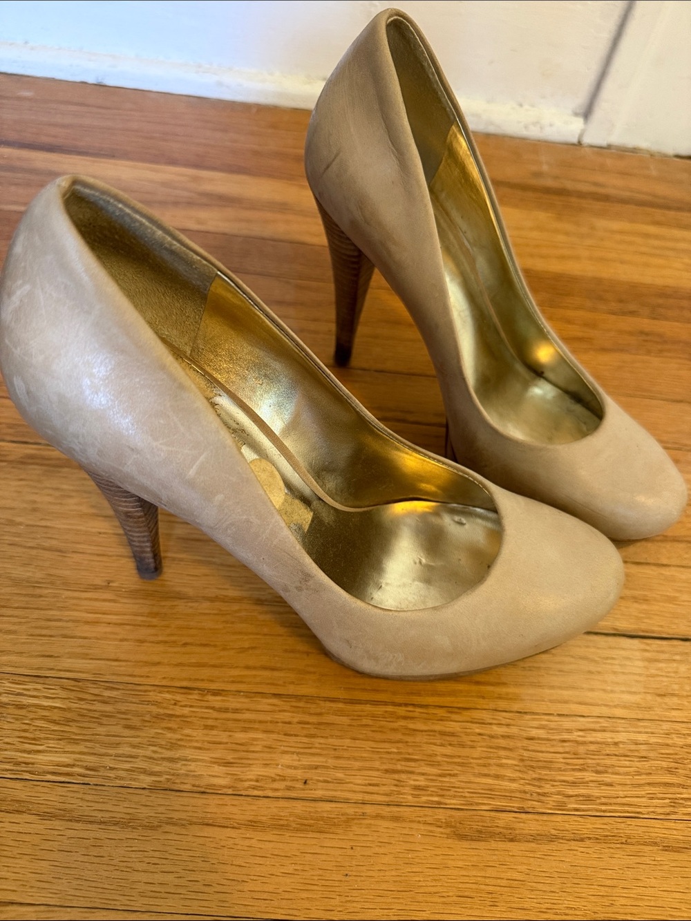 Guess Tan Ultra High Heel Pumps with Gold Insole
